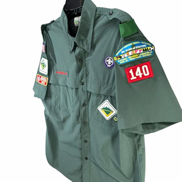Boy Scouts of America BSA Venturing Shirt M Green Sewn Patches Explorer Summit - Picture 2 of 14